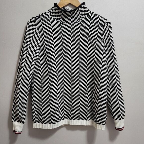 Tommy Hilfiger Chevron ZigZag Mock Neck Sweater Size Small Dark Academia - Picture 1 of 7